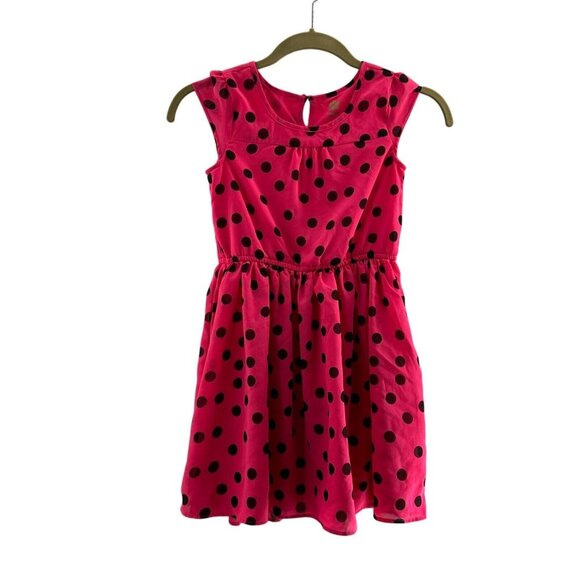 Total Girl Pink Black Polka Dot Dress L 10/12 Kids Girls Sleeveless Keyhole Back - Picture 1 of 7